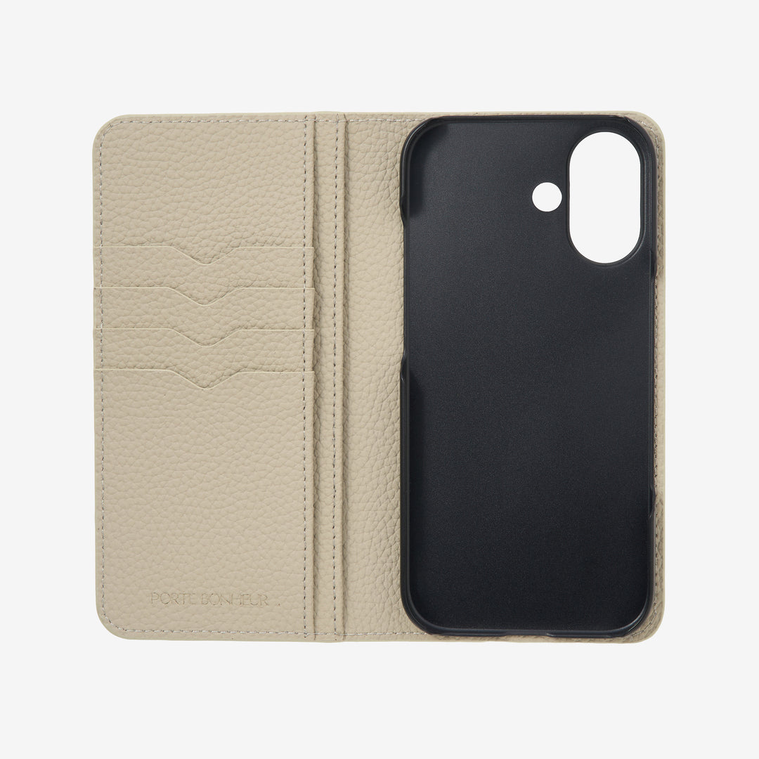 iPhone 16 本革手帳型ケース｜ Diary Case｜グレージュ｜PORTÈ BONHEUR